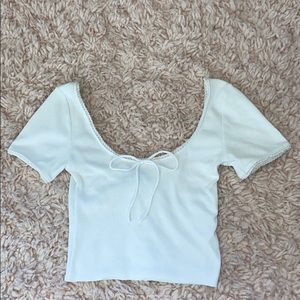 Forever 21 White Scoop-neck Crop Top (with tie)
